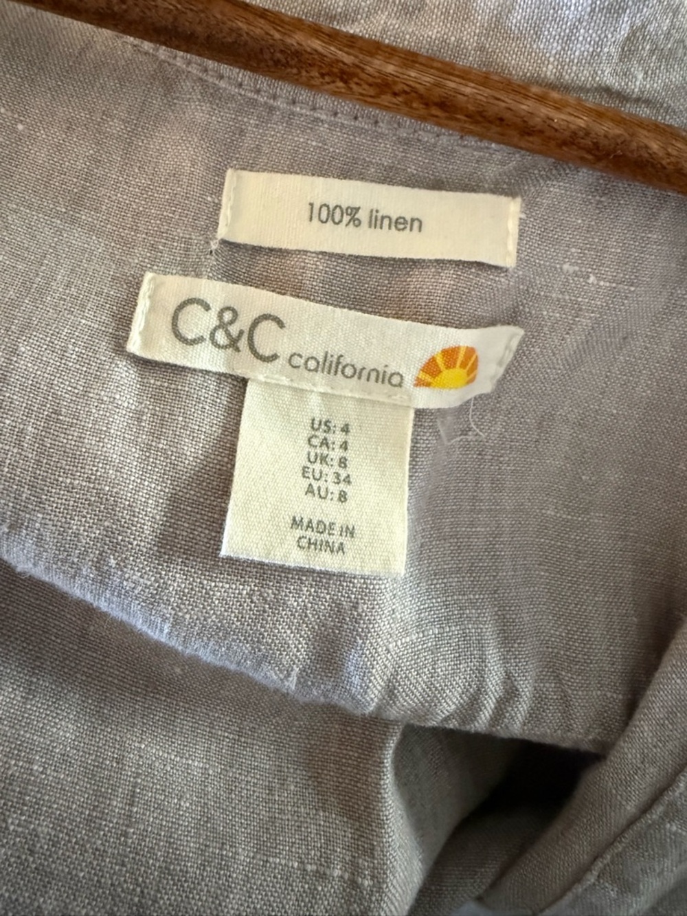 C&C California Light gray Linen Midi Shirt Dress with Tie Waist. - Picture 2 of 10